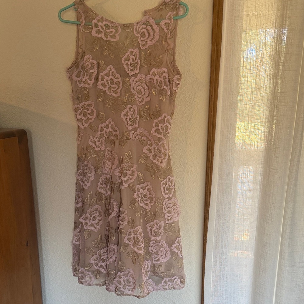 Pink and gold Floral Sleeveless Dress